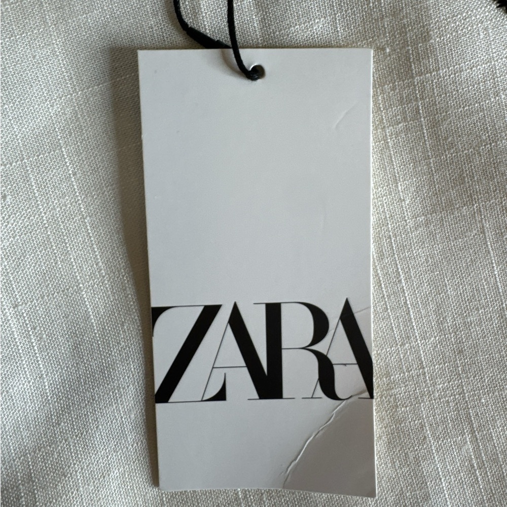 ZARA Ecru & Black High Waist Embroidered Detail Wide Leg Linen Trousers, Size M. - Picture 5 of 13
